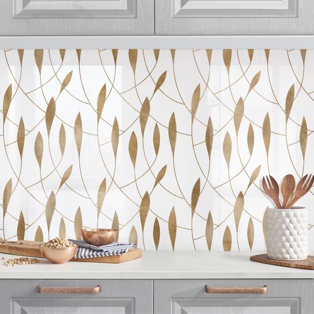 Achterwand voor keuken en zwart en wit Natural Pattern Sweeping Leaves In Gold II