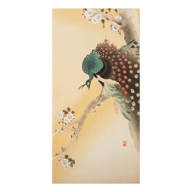 Aluminium Dibond schilderijen Vintage Illustration Asian Peacock II