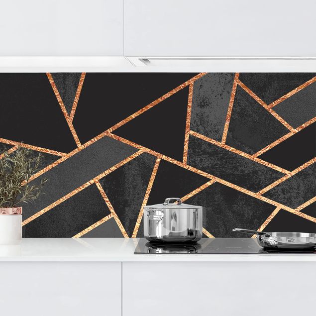 Achterwand voor keuken patroon Black Triangles Gold
