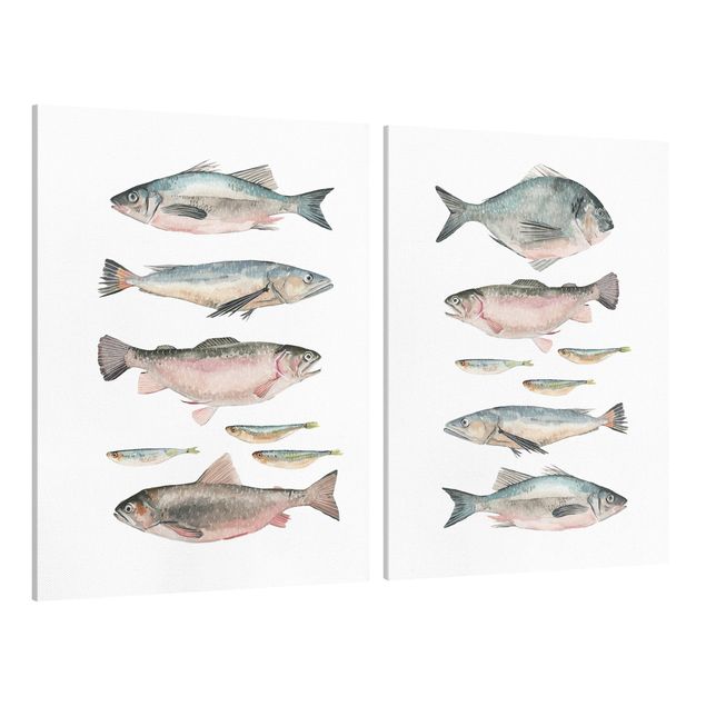 Canvas schilderijen - 2-delig  Fish In Watercolour Set I
