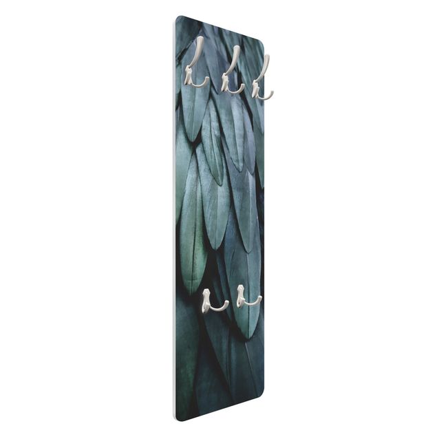 Wandkapstokken houten paneel Feathers In Aquamarine