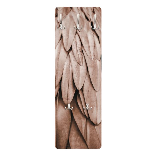 Wandkapstokken houten paneel Feathers In Rosegold