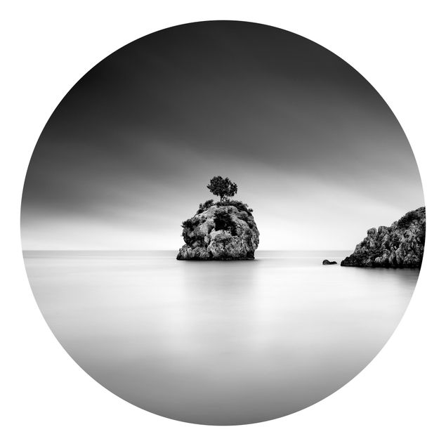 Behangcirkel Rocky Island In The Sea Black And White