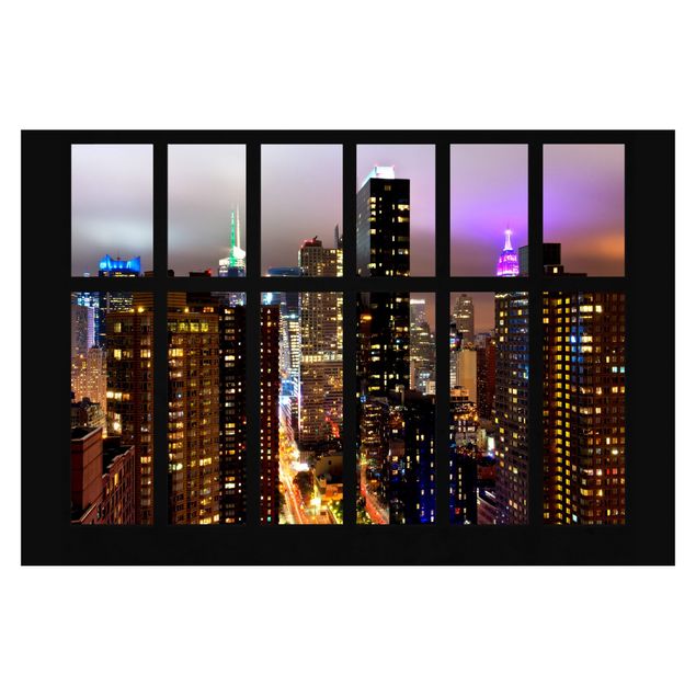 Fotobehang Window New York Moonlight