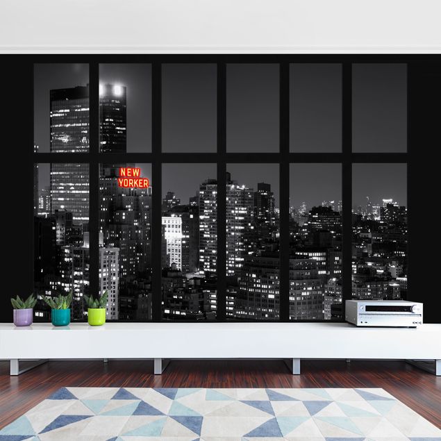 Fotobehang Window New York Night Skyline
