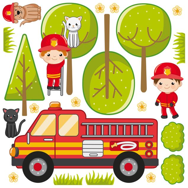 Raamstickers Firefighter Set with Cats