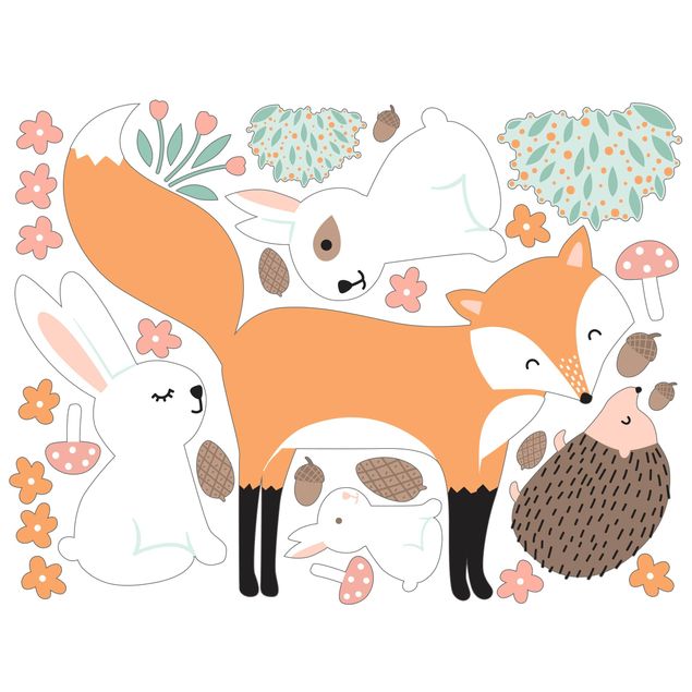Raamstickers Forest Friends With Hare Hedgehog And Fox