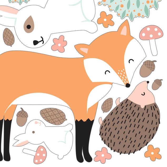 Raamstickers Forest Friends With Hare Hedgehog And Fox