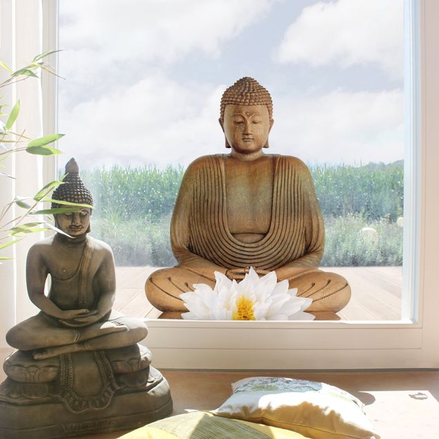 Raamstickers Wooden Lotus Buddha