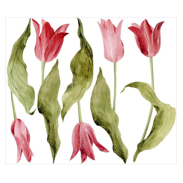 Raamstickers Red Tulips Watercolour