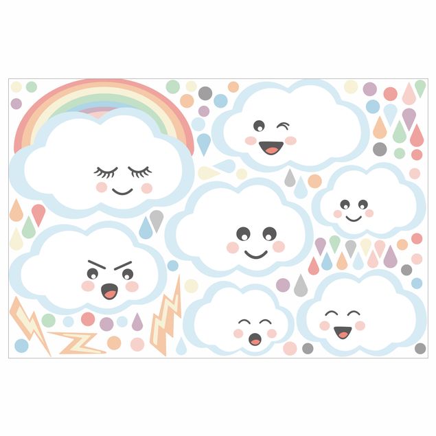 Raamstickers Clouds with face set
