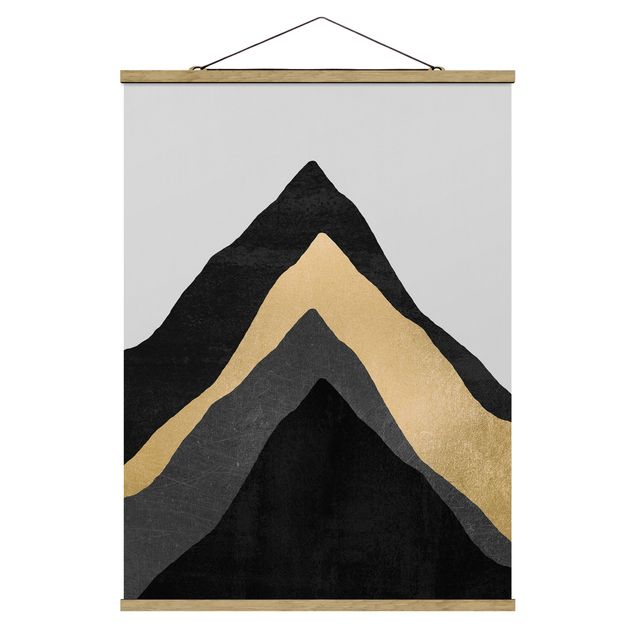 Stoffen schilderij met posterlijst Golden Mountain Black White