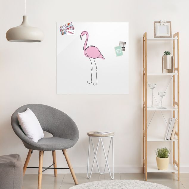 Magnettafel Glas Flamingo Line Art