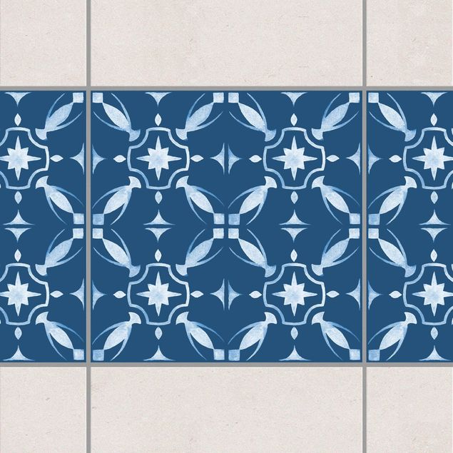 Tegelstickers Dark Blue White Pattern Series No.01