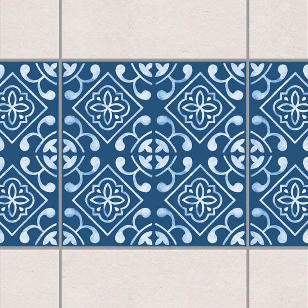 Tegelstickers Dark Blue White Pattern Series No.02
