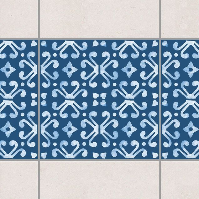 Tegelstickers Dark Blue White Pattern Series No.07