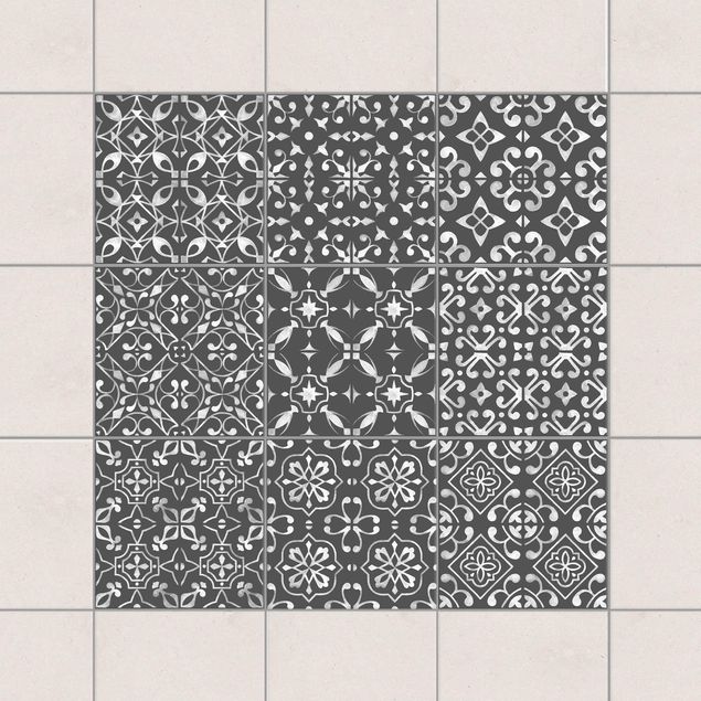 Tegelstickers Dark Gray White Pattern Series