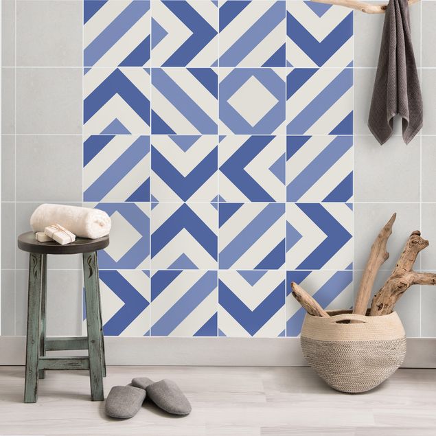 Tegelstickers Tile Sticker Set - Moroccan tiles check blue white