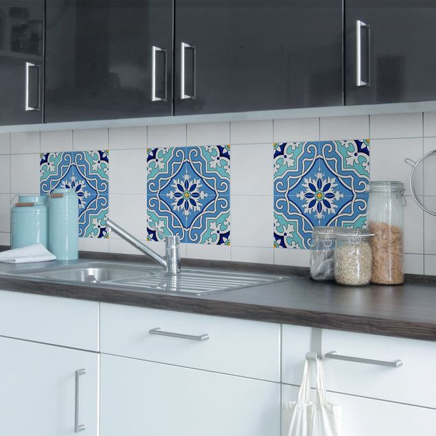 Tegelstickers Spanish tile pattern of 4 tiles turquoise