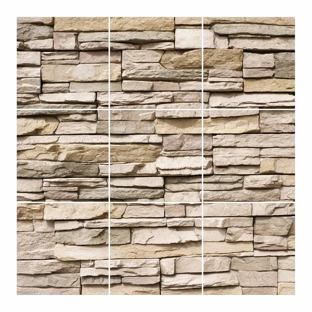 Tegelstickers Asian Stonewall - Stone Wall From Large Light Coloured Stones