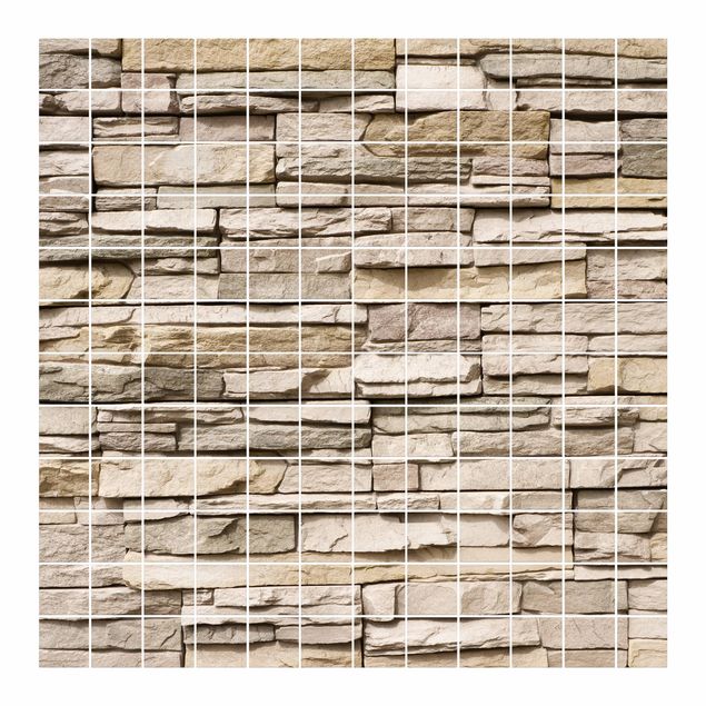 Tegelstickers Asian Stonewall - Stone Wall From Large Light Coloured Stones