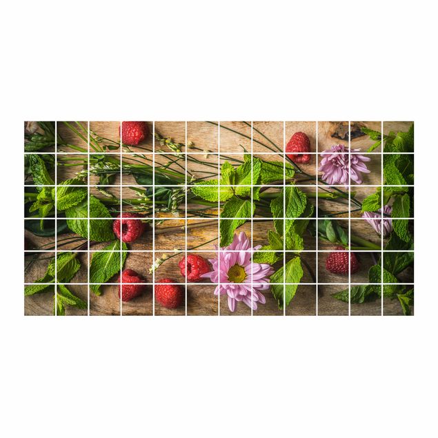 Tegelstickers Flowers Raspberries Mint