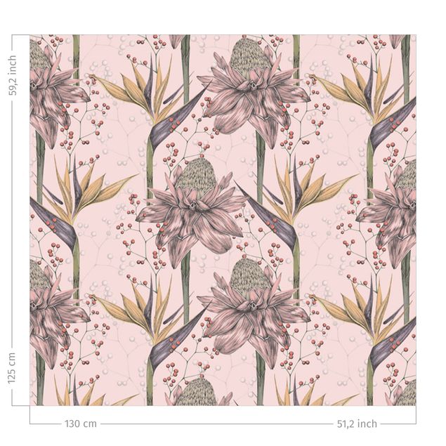 Bloemen gordijnen Floral Elegance Vintage Crane Flower On Light Pink