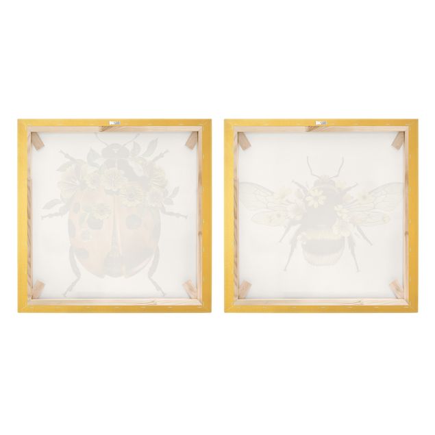 Natuurlijk canvas schilderijen - 2-delig  Floral Illustration - Bumblebee And Ladybug