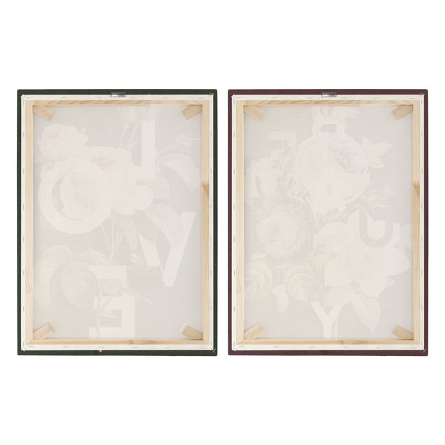Natuurlijk canvas schilderijen - 2-delig  Floral Typography - Love & Beauty