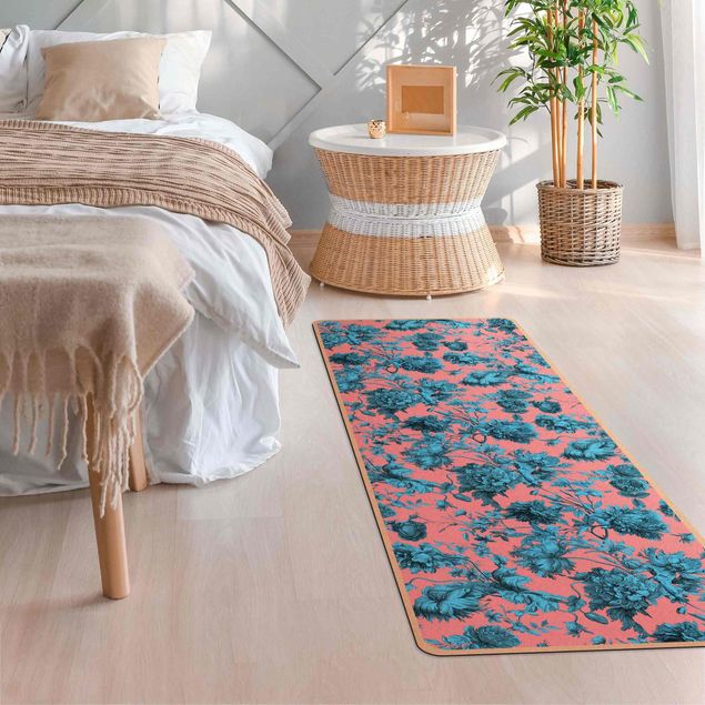 bloemen tapijt Floral Copper Engraving Blue Coral