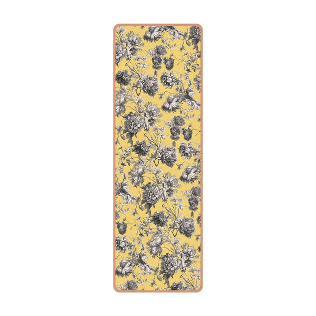Yogamat kurk Floral Copper Engraving Greyish Yellow