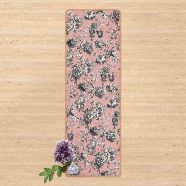 tapijt modern Floral Copper Engraving Greyish Pink