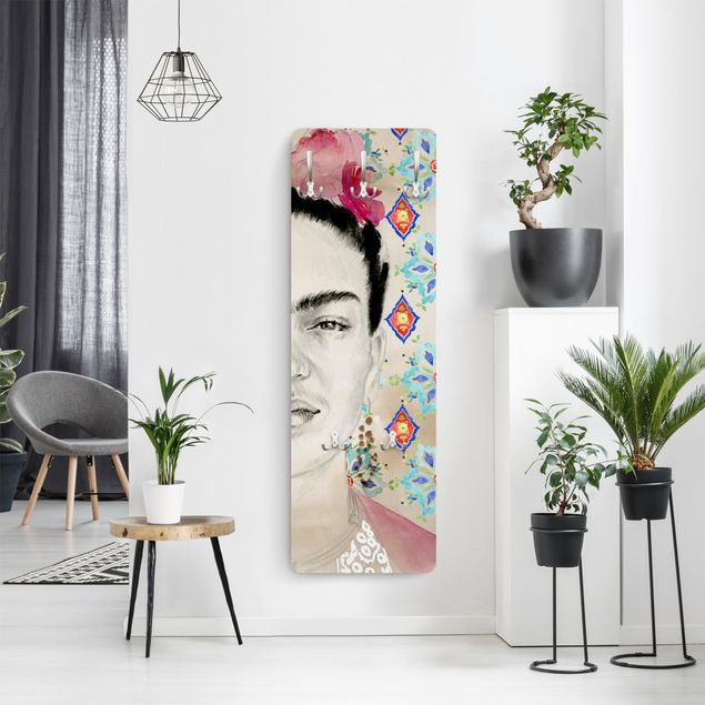 Wandkapstokken houten paneel Frida With Pink Flowers I