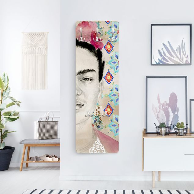 Wandkapstokken houten paneel Frida With Pink Flowers I