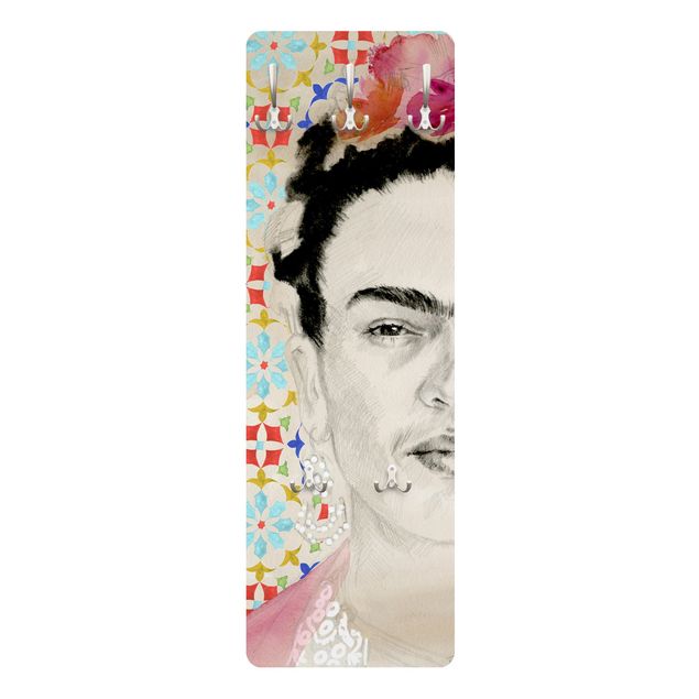 Wandkapstokken houten paneel Frida With Pink Flowers II