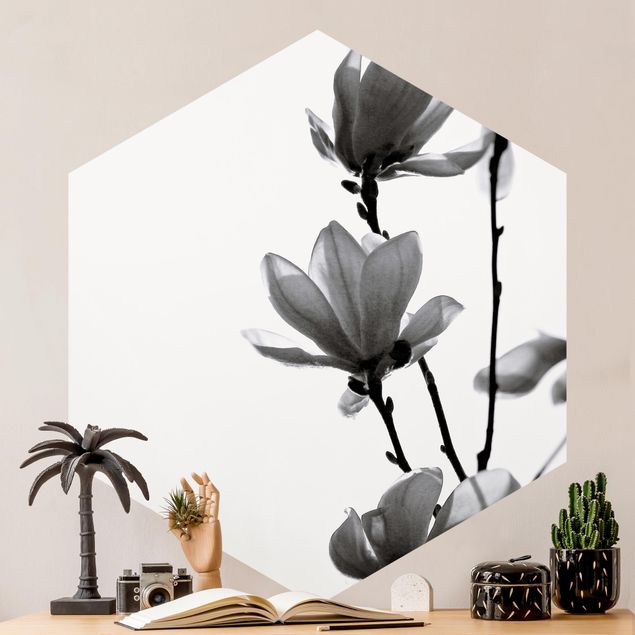 Hexagon Behang Herald Of Spring Magnolia Black And White