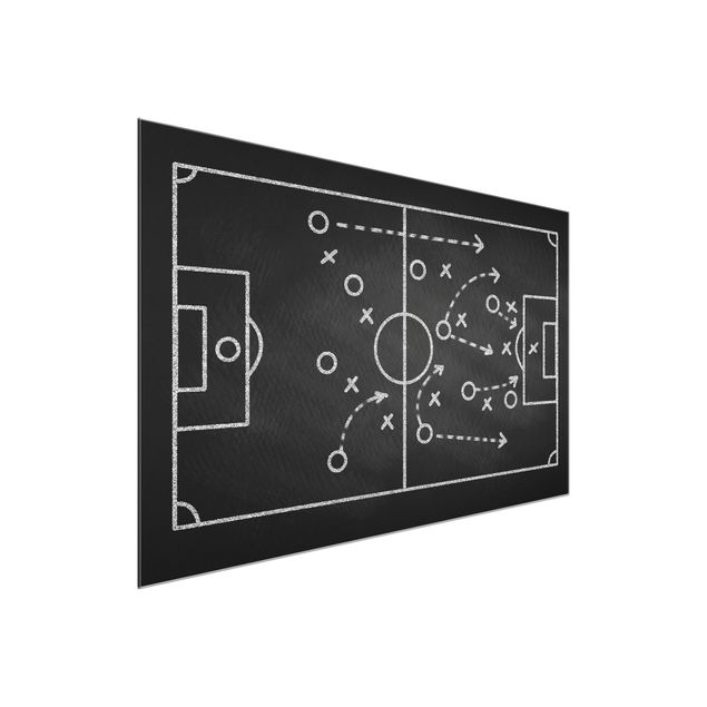 Glasschilderijen - Football Strategy On Blackboard