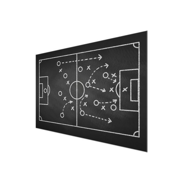 Glasschilderijen - Football Strategy On Blackboard