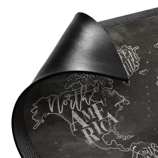 Vloerkleed zwart wit Chalk World Map