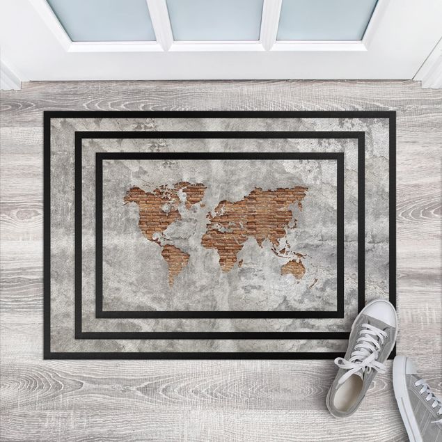 Vloerkleed modern Shabby Concrete Brick World Map