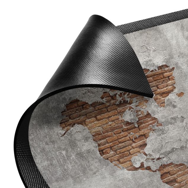 Vloerkleden steenlook Shabby Concrete Brick World Map