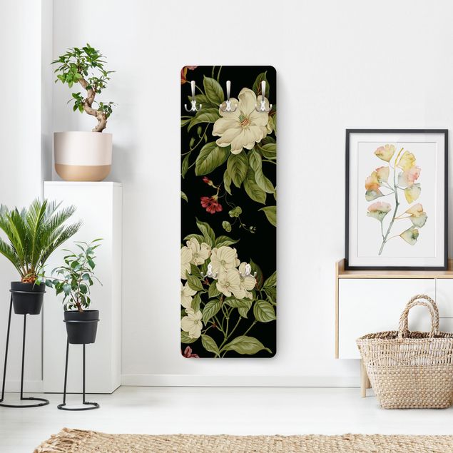 Wandkapstokken houten paneel Garden Flowers On Black I