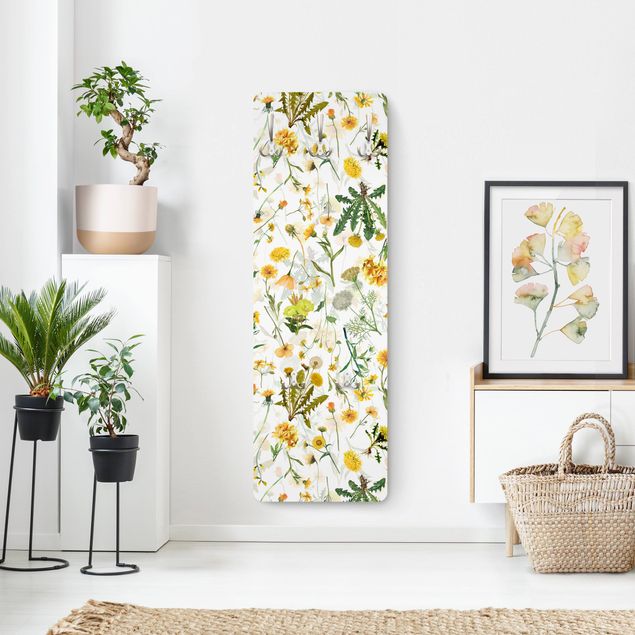 Wandkapstokken houten paneel - Yellow Wild Flowers