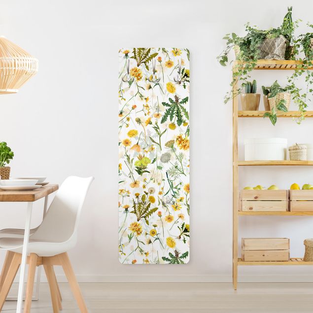 Wandkapstokken houten paneel - Yellow Wild Flowers
