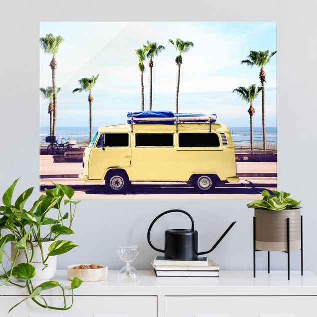 Magnettafel Glas Yellow Surfer VW Bus