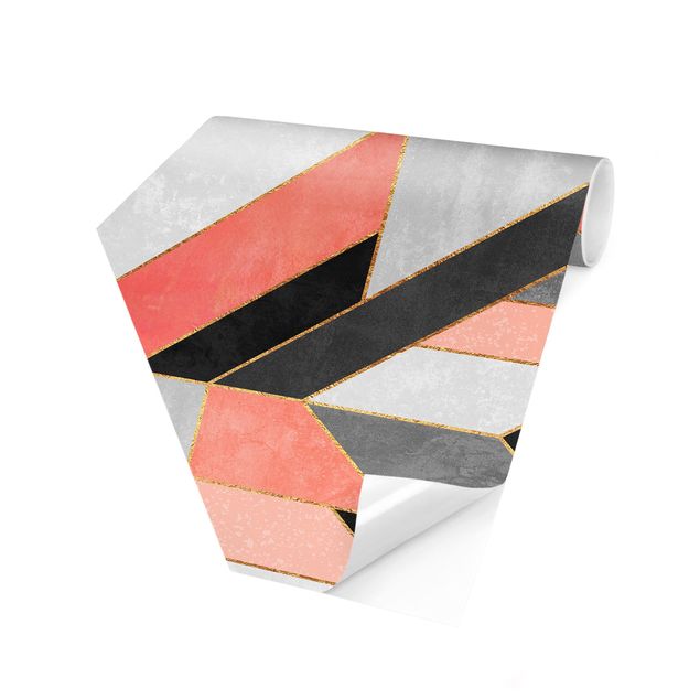 Hexagon Behang Geometry Pink And Gold