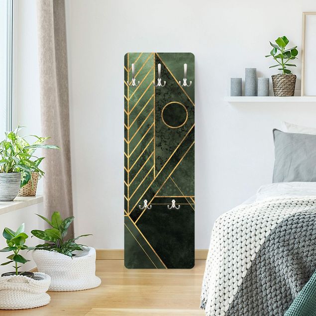 Wandkapstokken houten paneel - Geometric Shapes Emerald Gold