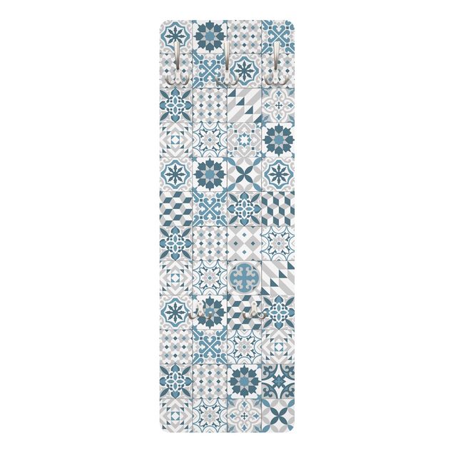 Wandkapstokken houten paneel Geometrical Tile Mix Blue Grey