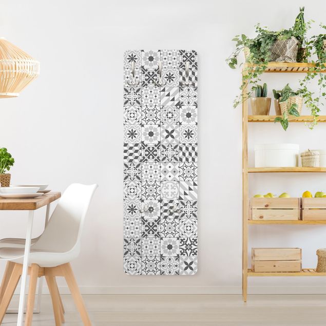 Wandkapstokken houten paneel Geometrical Tile Mix Grey