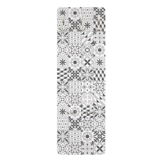 Wandkapstokken houten paneel Geometrical Tile Mix Grey